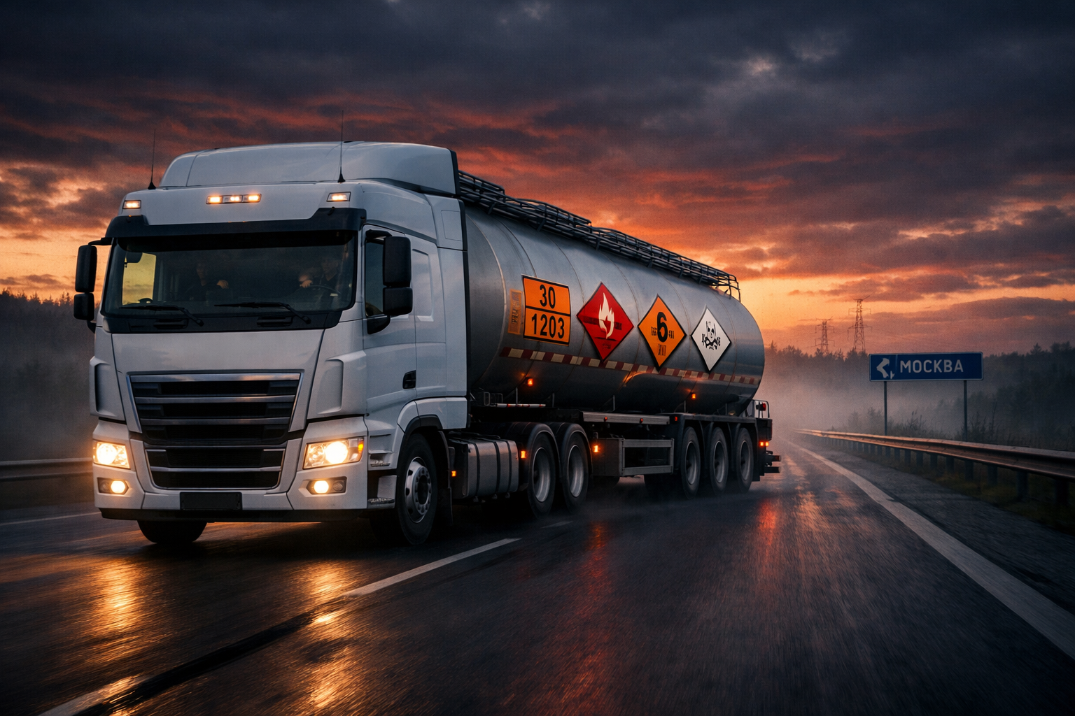 Фура с опасным грузом ADR на трассе